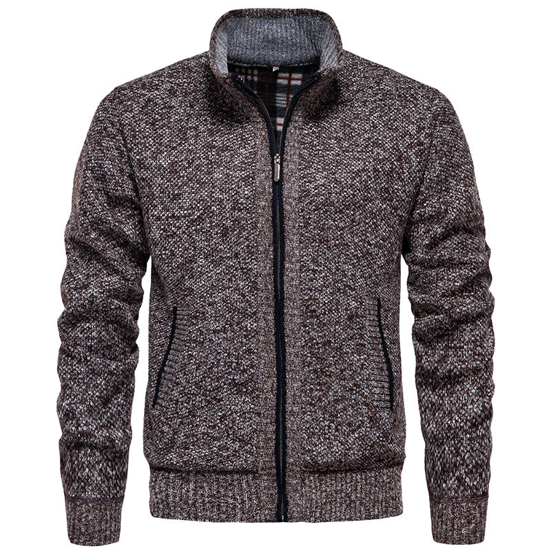 Herren stylischer Strickjacke mit hohem Kragen und praktischen Taschen Aliams