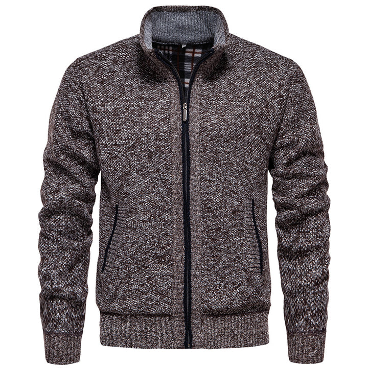 Herren stylischer Strickjacke mit hohem Kragen und praktischen Taschen Aliams