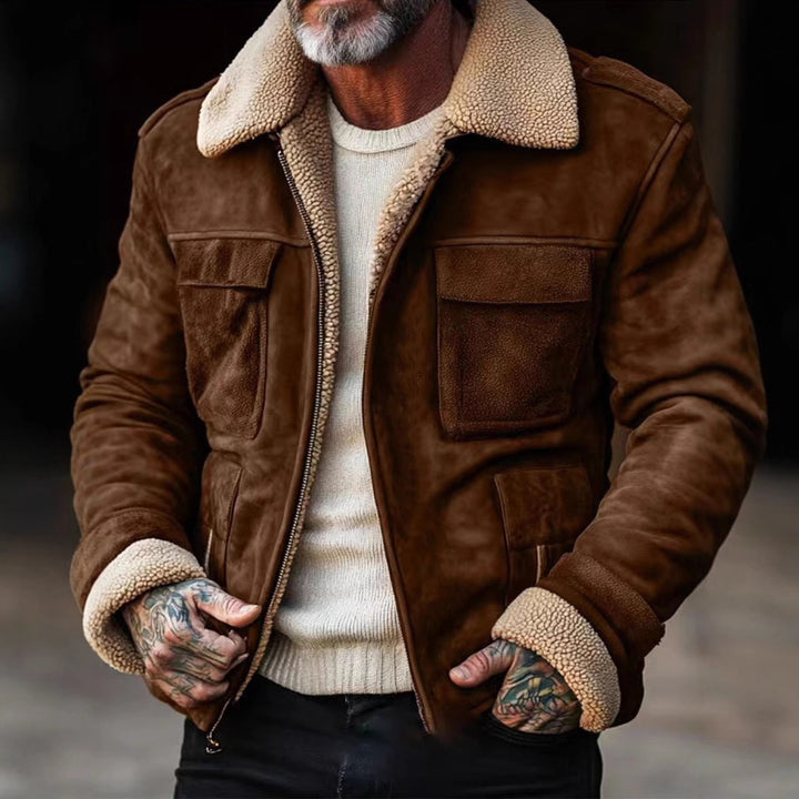 Herren stylischer Lederjacke mit warmem Futter Aliams