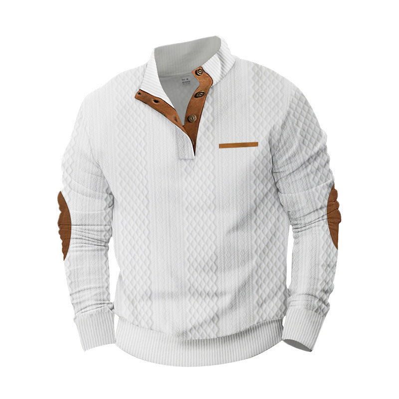Herren strukturierter Pullover mit modischem Henley-Ausschnitt und geschmackvollen Kunstlederdetails Aliams