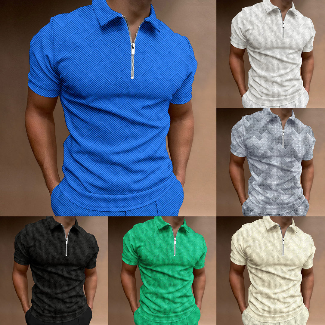 Herren strukturiertes Kurzarm-Zip-Polo Aliams