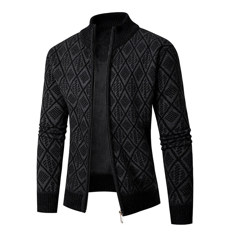 Herren Strickjacke mit rautenförmigem Design und hohem Kragen Aliams