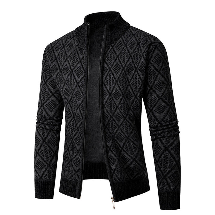 Herren Strickjacke mit rautenförmigem Design und hohem Kragen Aliams