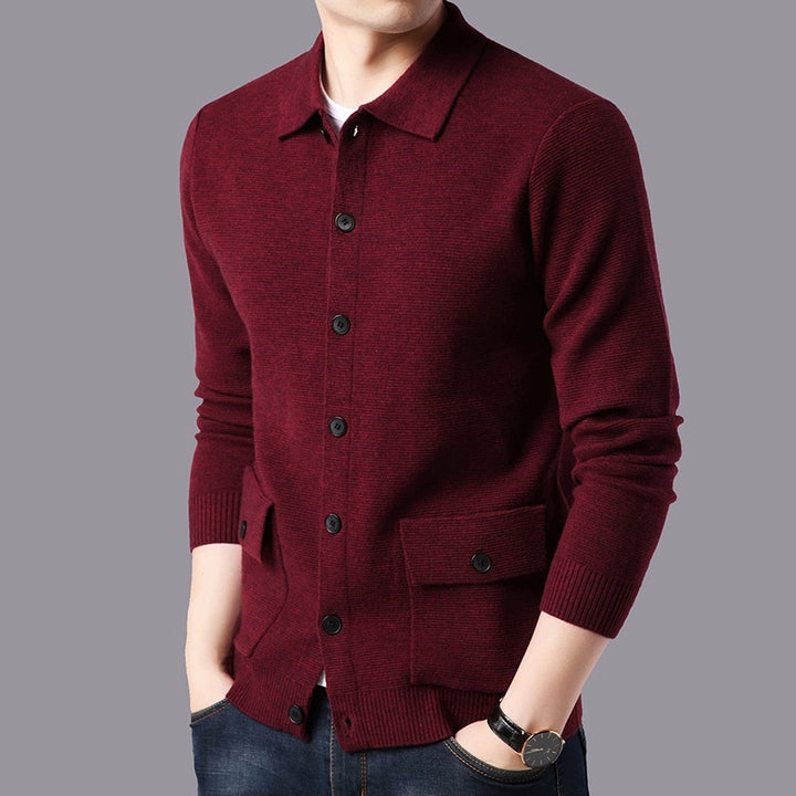 Herren Strukturierte Strickjacke mit Knopfverschluss und praktischen Taschen Aliams