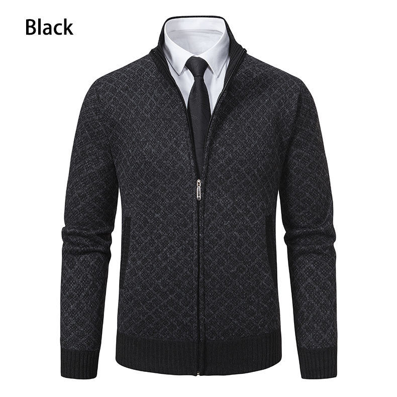 Herren Strickjacke mit Reißverschluss und modernem Rautenmuster Aliams