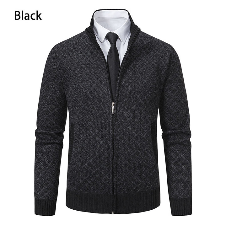 Herren Strickjacke mit Reißverschluss und modernem Rautenmuster Aliams