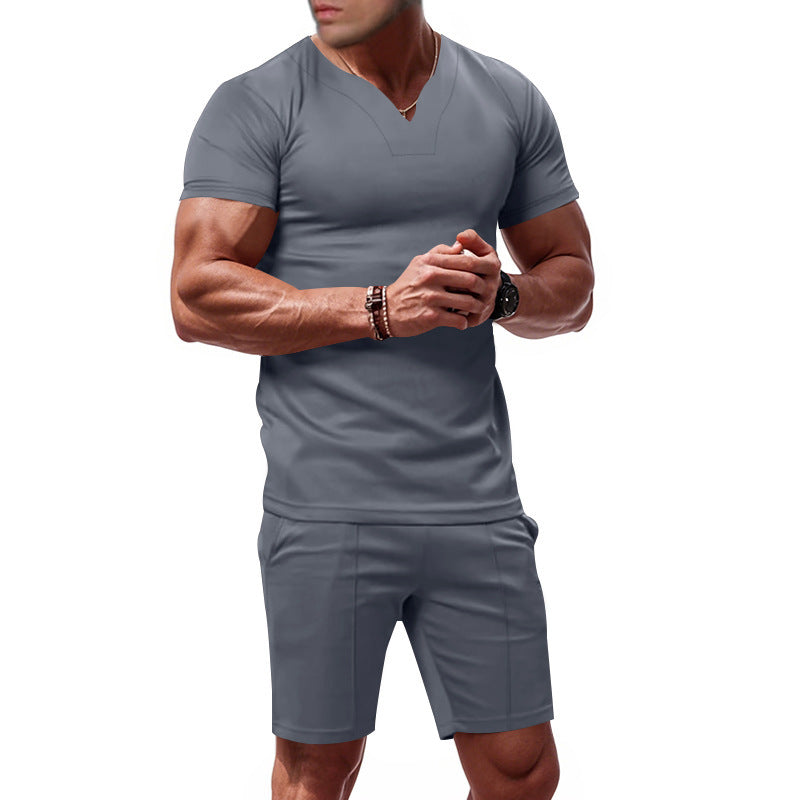 Herren stylisches Fitness-Set mit V-Ausschnitt und bequemen Shorts Aliams