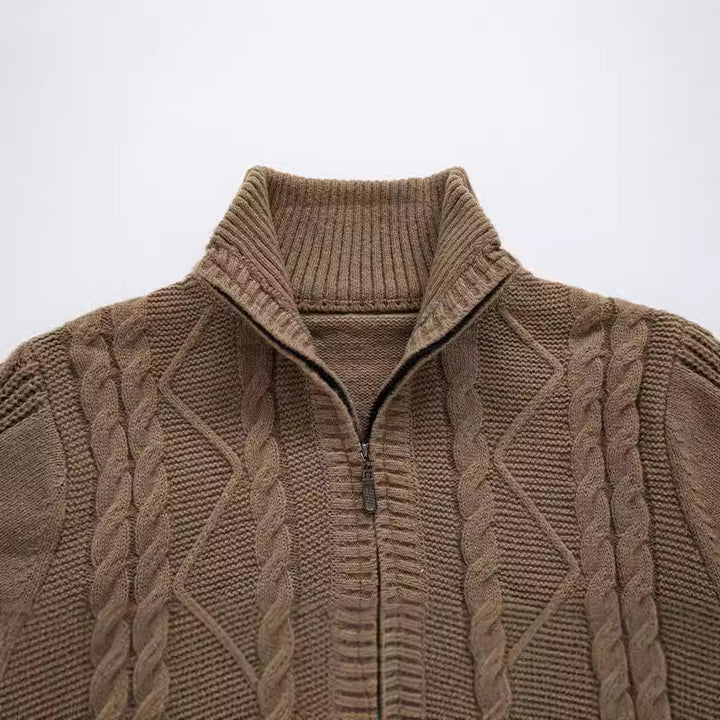 Herren Strickpullover mit hohem Kragen und Zopfstrickmuster Aliams