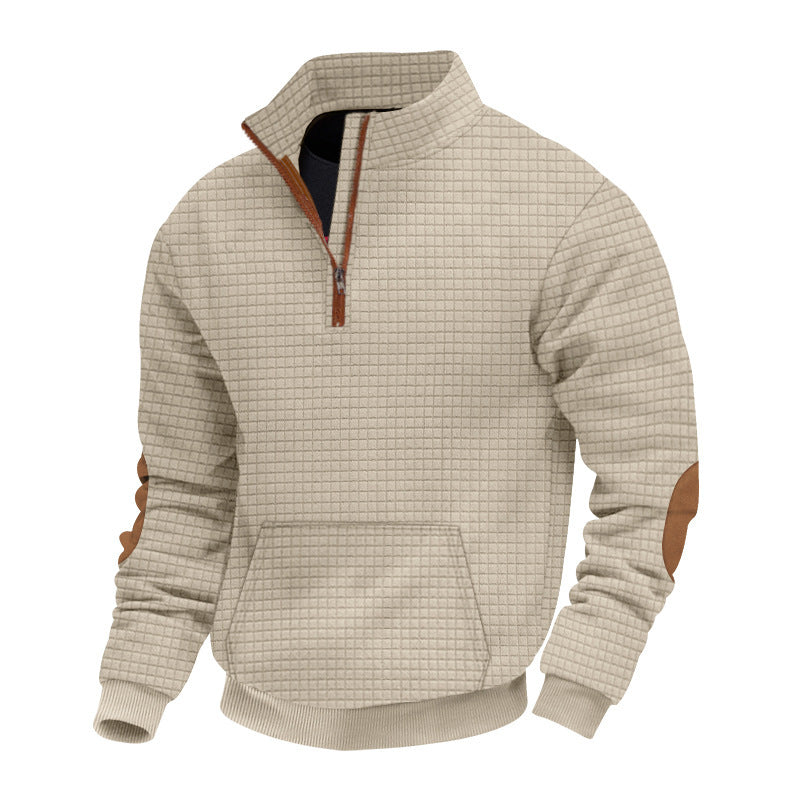 Herren strukturierter Fleece-Pullover mit modischem Stehkragen Aliams
