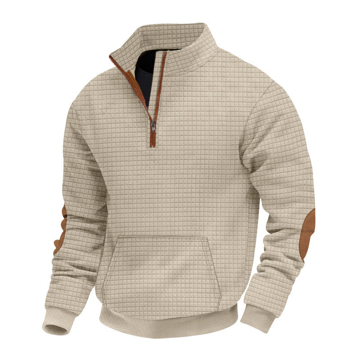 Herren strukturierter Fleece-Pullover mit modischem Stehkragen Aliams