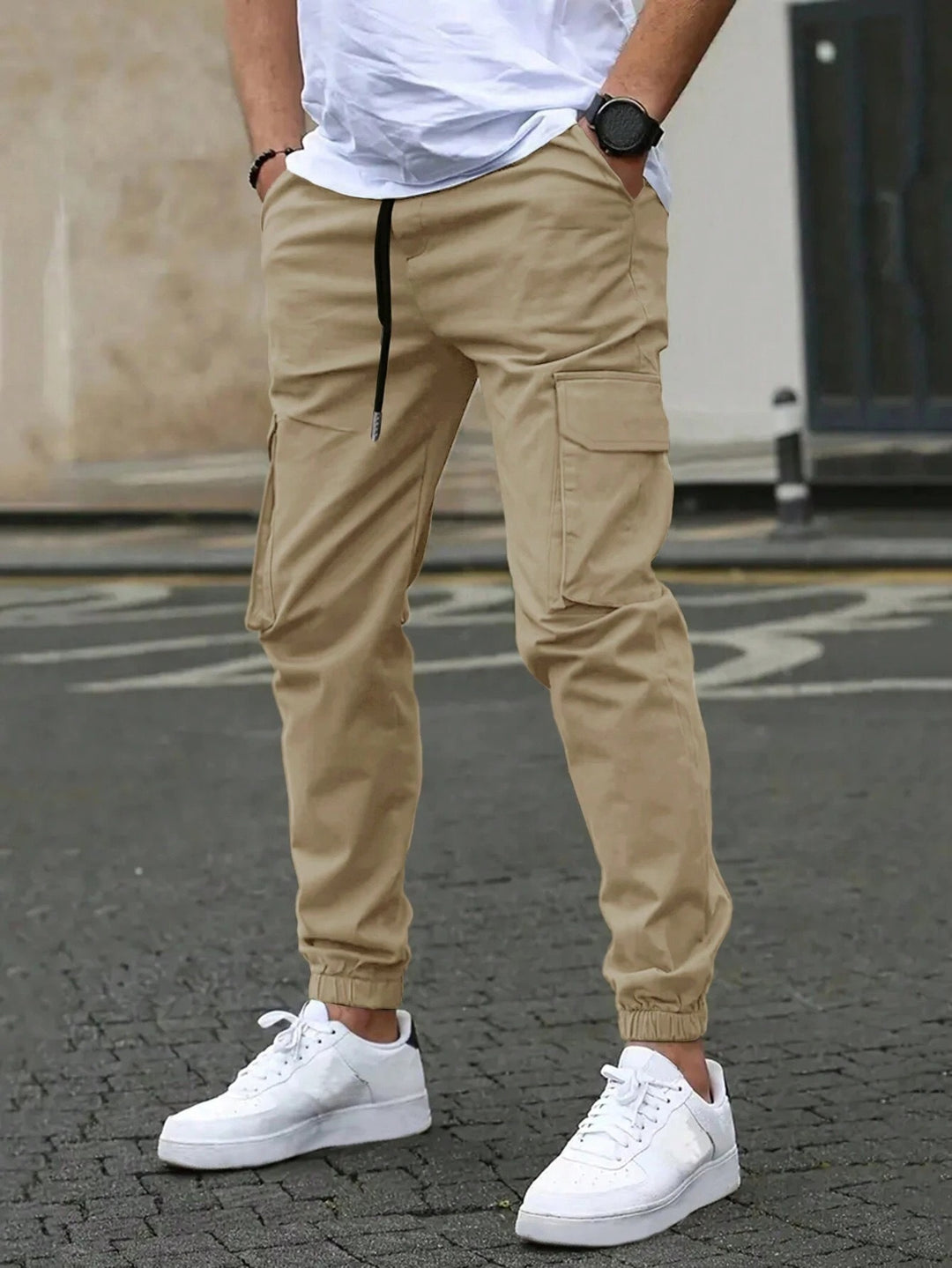 Herren trendige Cargo-Hose mit elastischem Bund und praktischen Seitentaschen Aliams