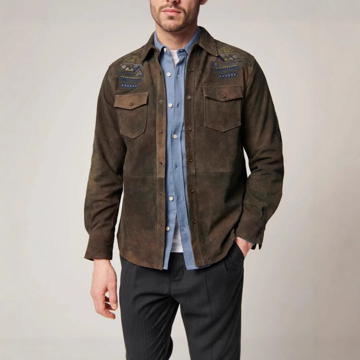 Herren Wildlederhemd mit detaillierten Ethno-Stickereien Aliams