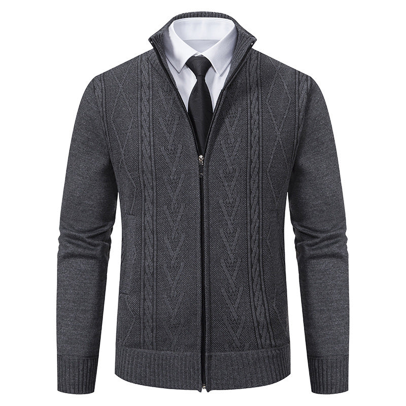 Herren Strickjacke mit Zopfmuster und durchgehendem Reißverschluss Aliams