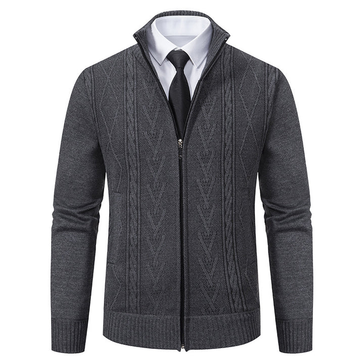 Herren Strickjacke mit Zopfmuster und durchgehendem Reißverschluss Aliams