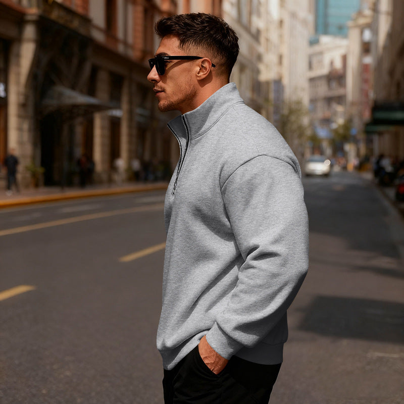 Herren sportlicher Pullover mit Stehkragen und halbem Reißverschluss Aliams