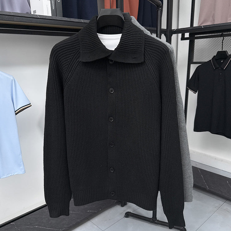 Herren Strickjacke mit weichem Rippstrickmuster und Button-Down-Kragen Aliams
