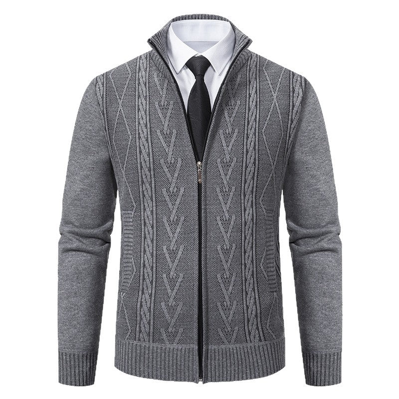 Herren Strickjacke mit Zopfmuster und durchgehendem Reißverschluss Aliams