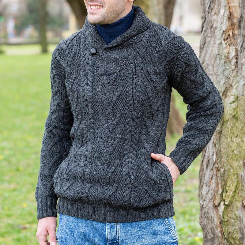 Herren Strickpullover mit klassischem Kragen und strukturiertem Muster Aliams