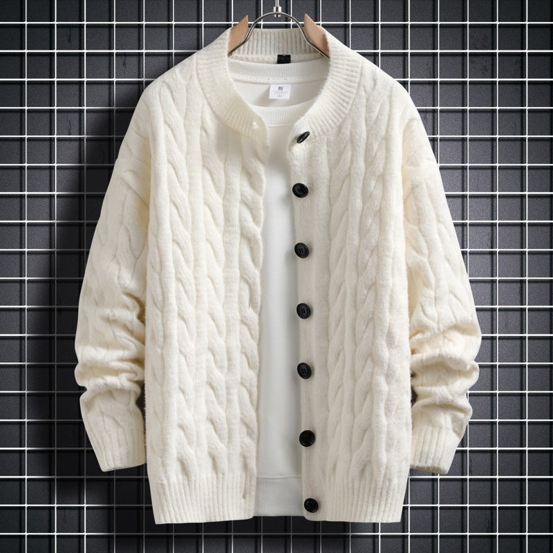 Herren Strickjacke mit modernem Zopfmuster und durchgehendem Knopfverschluss Aliams