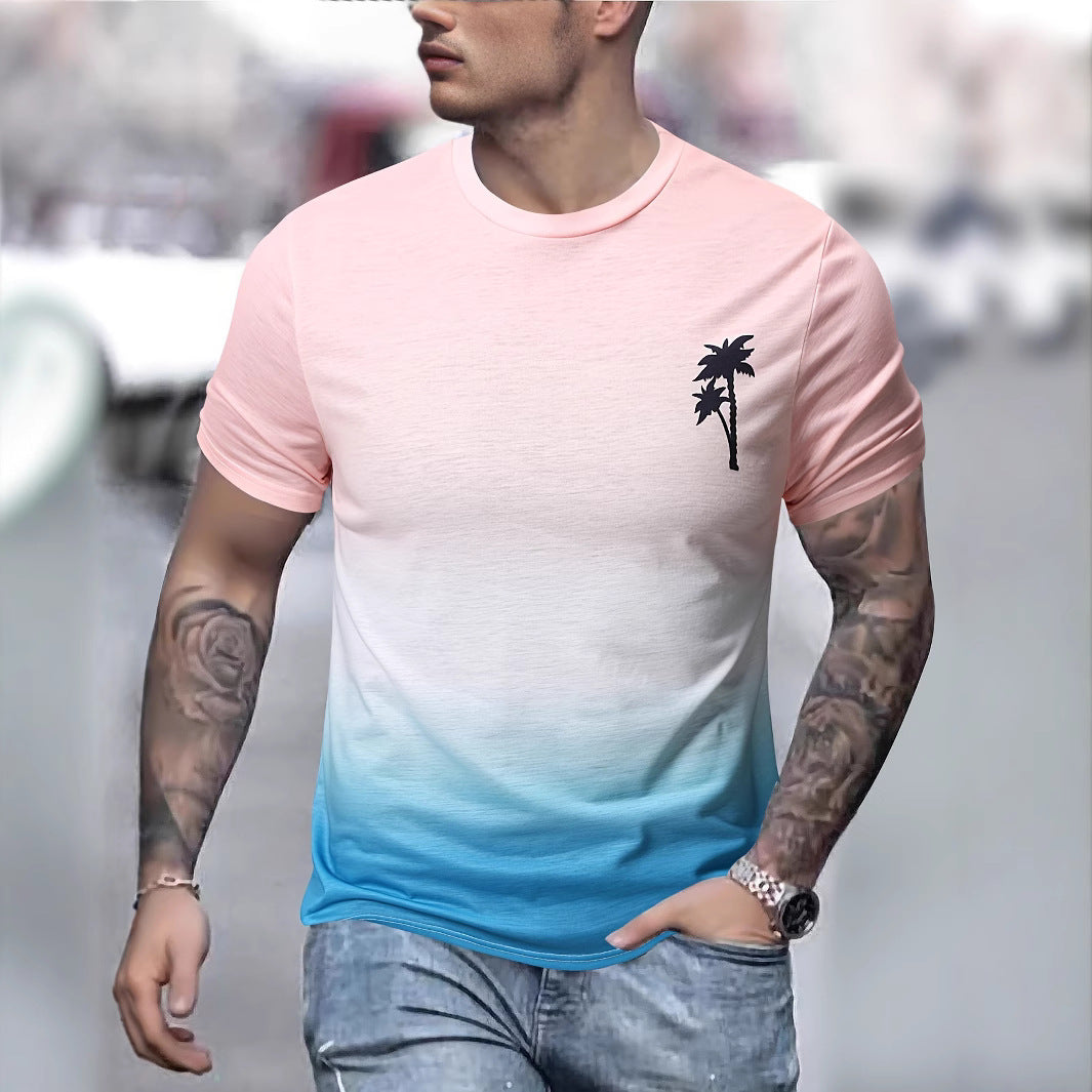 Herren T-Shirt mit modernem Farbverlauf und Palmenstickerei Aliams