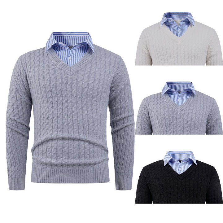 Herren Strickpullover mit Zopfmuster und V-Ausschnitt Aliams
