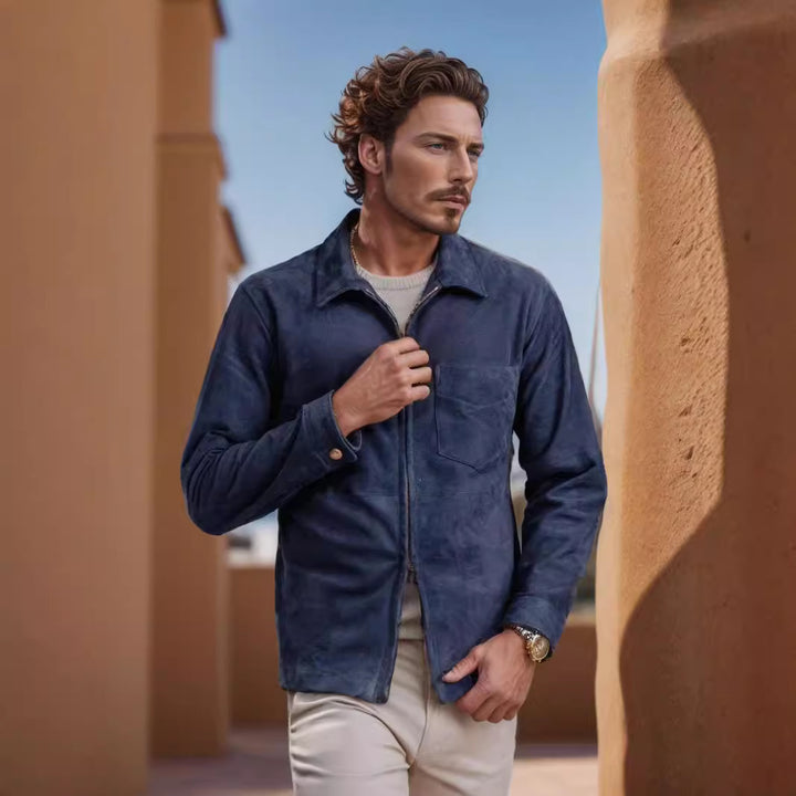 Herren Wildlederjacke mit modernem Stehkragen und praktischen Taschen Aliams