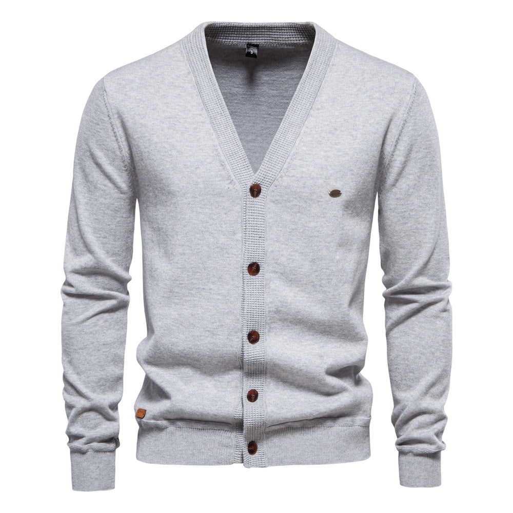 Herren Strickjacke mit V-Ausschnitt und modischen Holzknöpfen Aliams