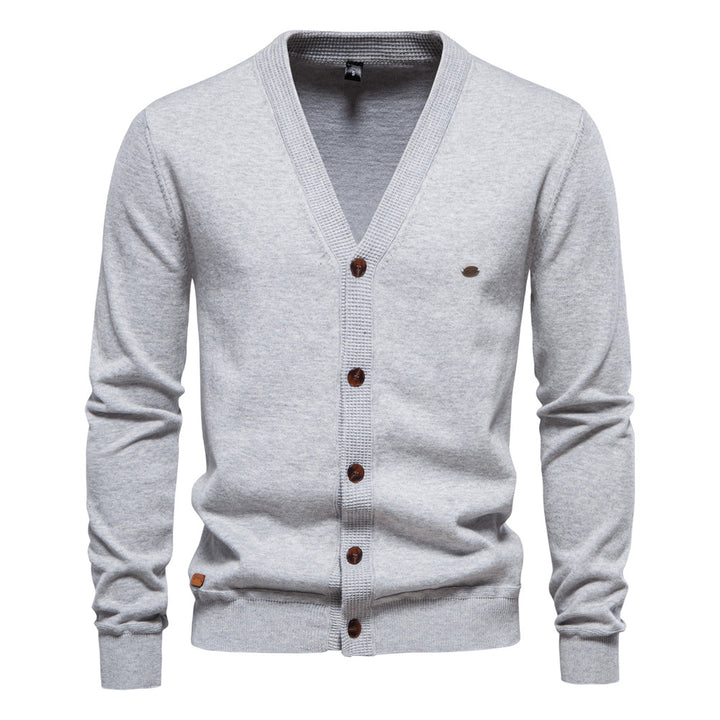 Herren Strickjacke mit V-Ausschnitt und modischen Holzknöpfen Aliams