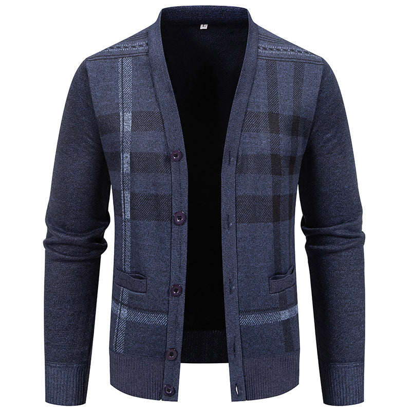 Herren Strickjacke mit modischem Karomuster und praktischen Knöpfen Aliams