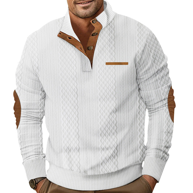Herren Strickpullover mit klassischer Knopfleiste und Lederdetails Aliams