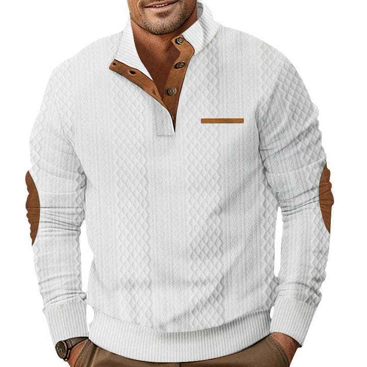 Herren Strickpullover mit klassischer Knopfleiste und Lederdetails Aliams