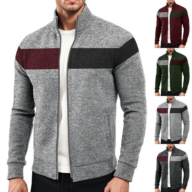 Herren sportlicher Stehkragenpullover mit kontrastierenden Farbbereichen und hochwertiger Baumwolle Aliams