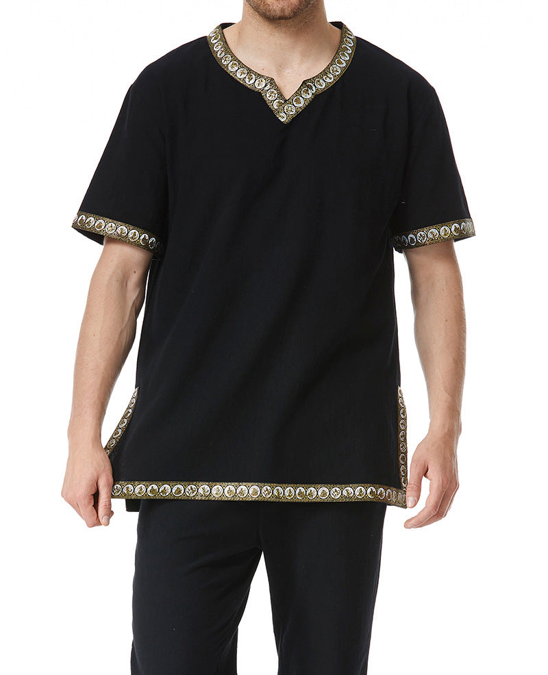 Herren Tunika mit dekorativem V-Ausschnitt und einzigartigem Mustersaum Aliams