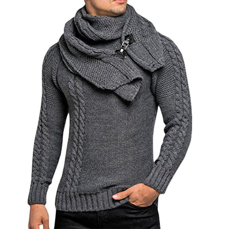 Herren Strickpullover mit integriertem Schal Aliams