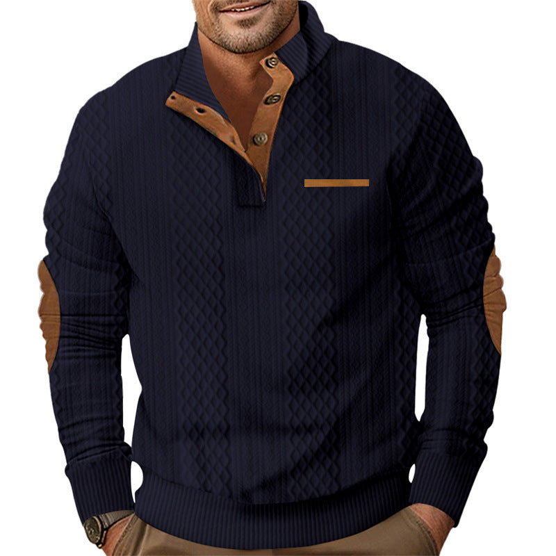 Herren Strickpullover mit klassischer Knopfleiste und Lederdetails Aliams