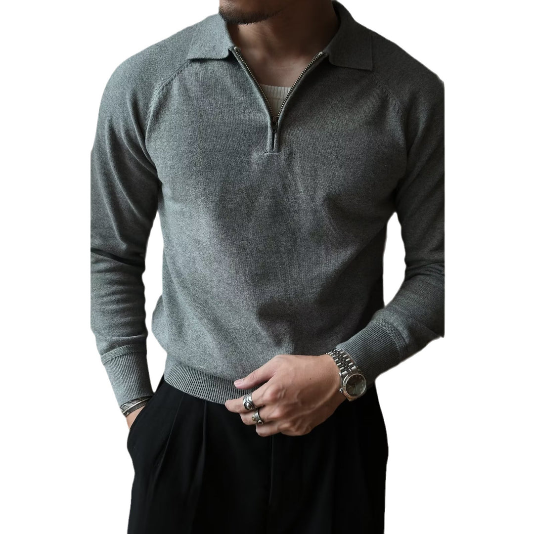 Herren Strickpullover mit kurzem Reißverschluss und sportlichem Stehkragen Aliams