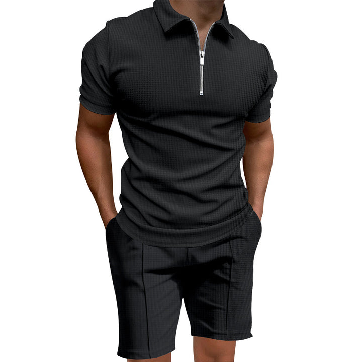 Herren Sportliches Kurzarm-Outfit mit modernem Strukturdesign und Reißverschluss Aliams