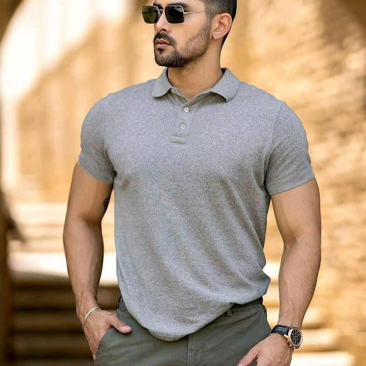 Herren sportliches Kurzarm-Polohemd aus atmungsaktivem Material mit klassischem Kragen Aliams