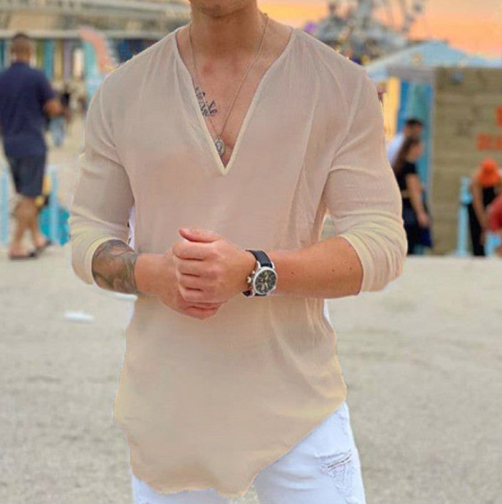 Herren V-Neck Langarmshirt aus leichtem Stoff Aliams