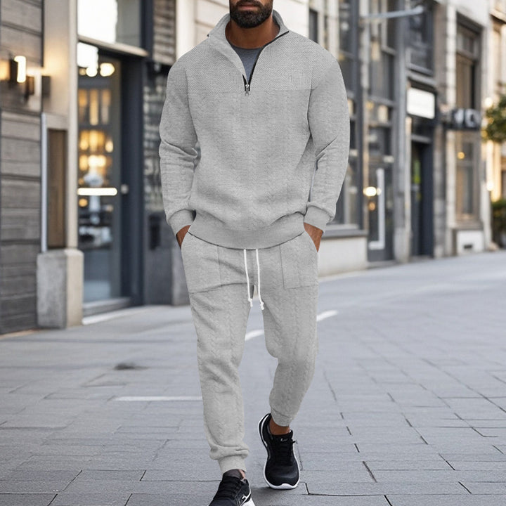 Herren sportliches Fleece-Set mit halbem Reißverschluss und praktischen Taschen Aliams