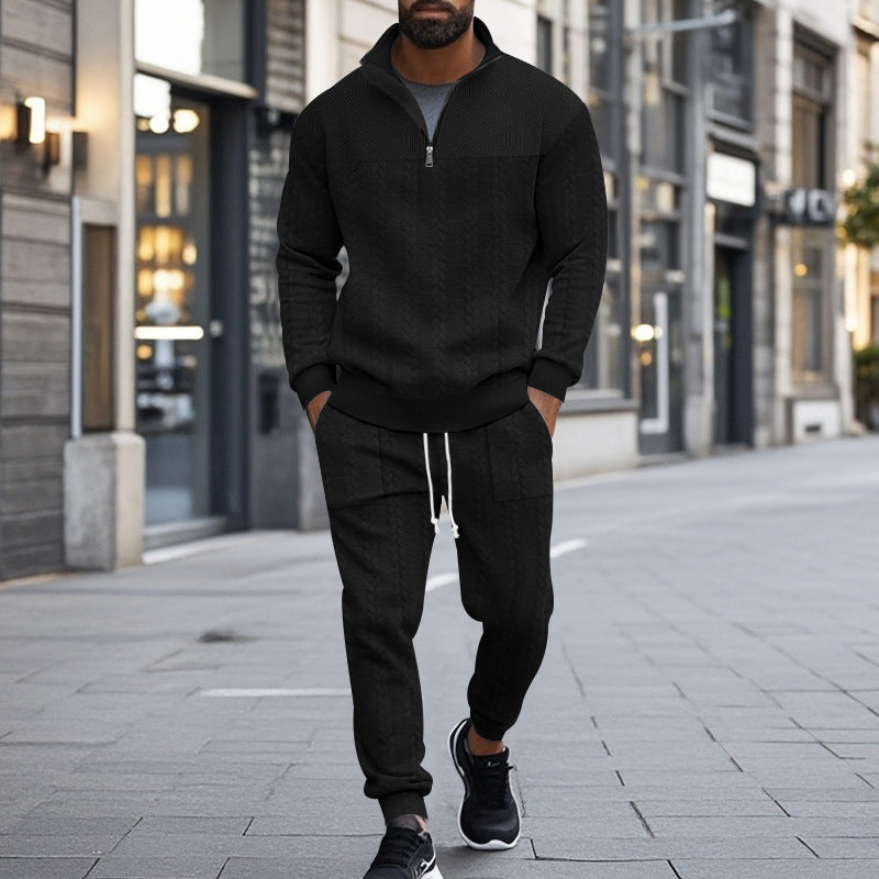 Herren sportliches Fleece-Set mit halbem Reißverschluss und praktischen Taschen Aliams