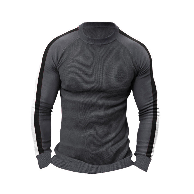 Herren sportlicher Strickpullover mit kontrastierenden Ärmeln und hohem Kragen Aliams