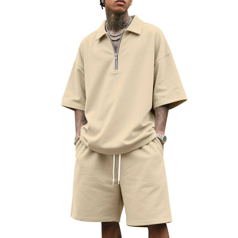 Herren sportliches Kurzarm-Outfit mit Reißverschluss und elastischem Bund Aliams