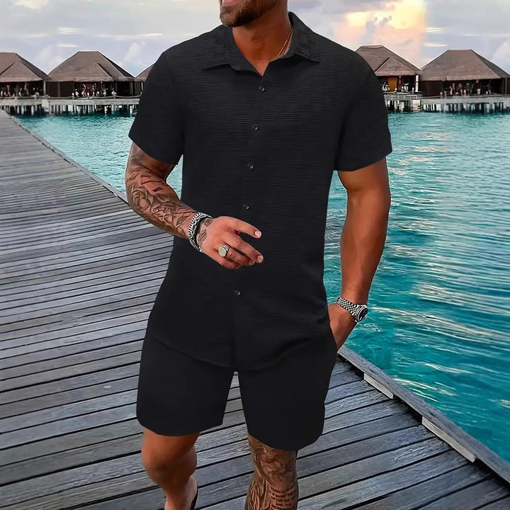 Herren Strukturierte Kurzarm Strandbekleidung Set Aliams