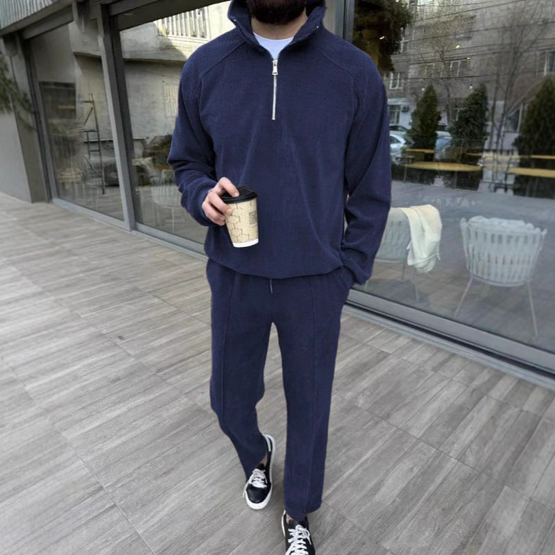 Herren sportliches Fleece-Outfit mit halbem Reißverschluss Aliams