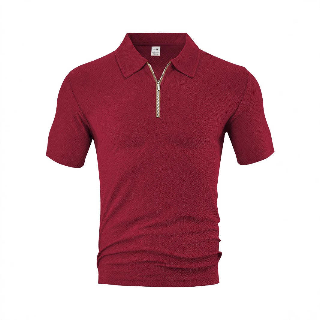 Herren sportliches Kurzarm-Polohemd mit Reißverschluss und strukturiertem Design Aliams