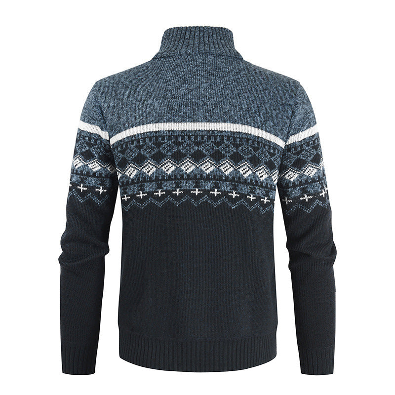 Herren Strickjacke mit Wintermuster und hohem Stehkragen Aliams