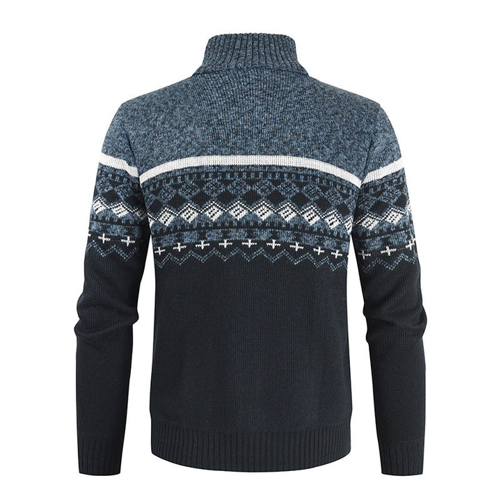 Herren Strickjacke mit Wintermuster und hohem Stehkragen Aliams