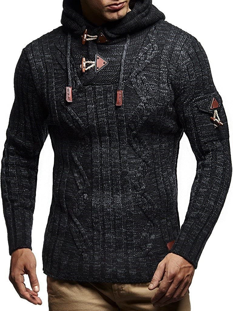 Herren Strickpullover mit Kapuze und klassischem Zopfmuster Aliams