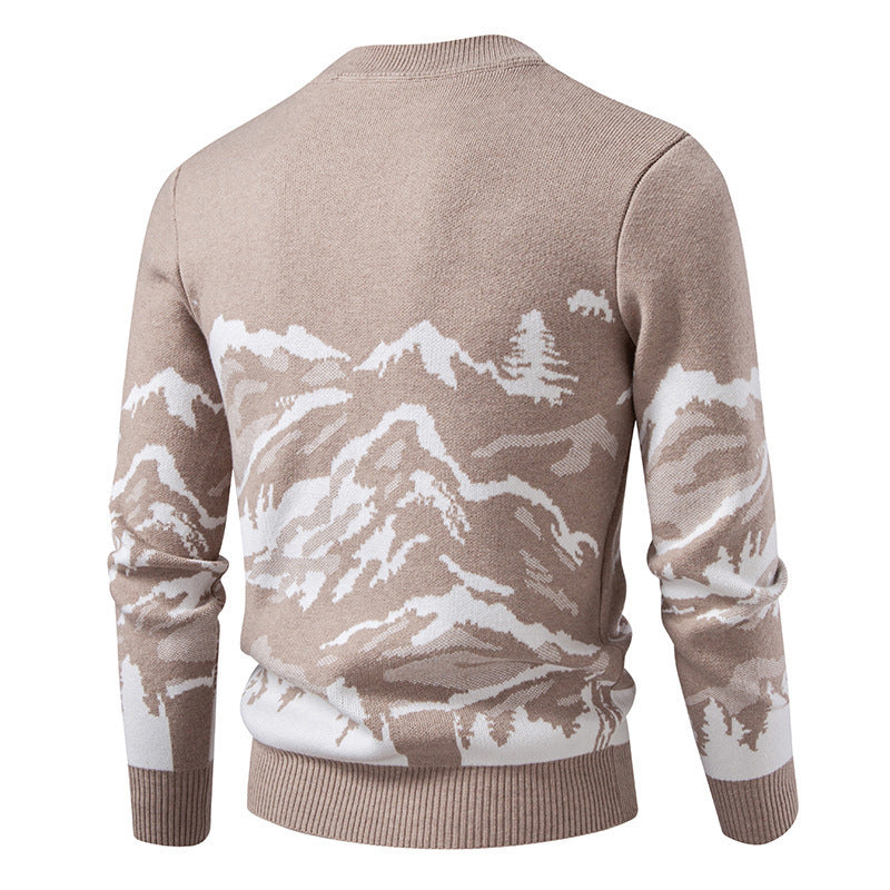 Herren Strickpullover mit Bergmotiv und hohem Kragen Aliams